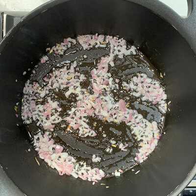 Step 1 - Melt the butter, add the onion and saute until tender and translucent. Do not caramelize the onions.