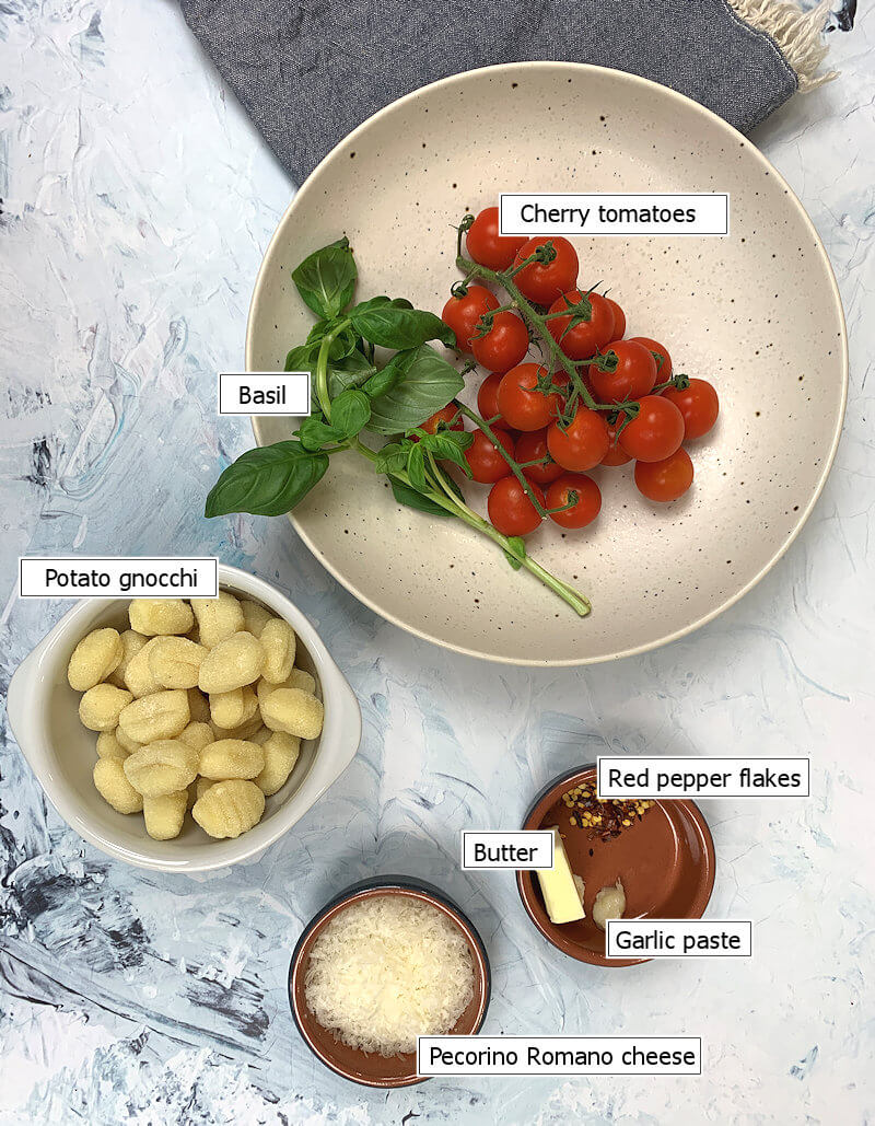 Key ingredients to make Tomato Basil Gnocchi