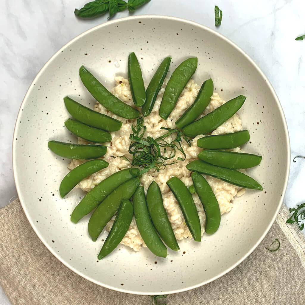 wo Cheese Risotto with TSugar Snaps