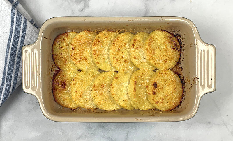 Dish of baked gnocchi alla Romana