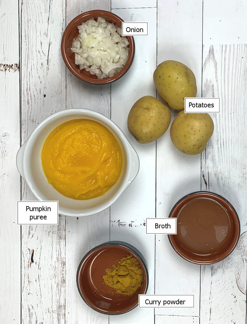 Key ingredients to make Curried Pumpkin Soup with Gruyere Toast