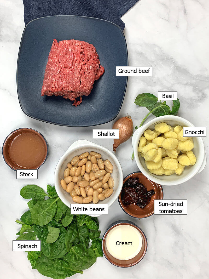 Key ingredients to make white bean and beef gnocchi