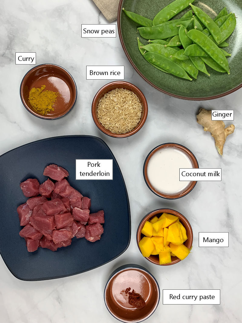 Ingredients to make Curried Pork in coconut sauce