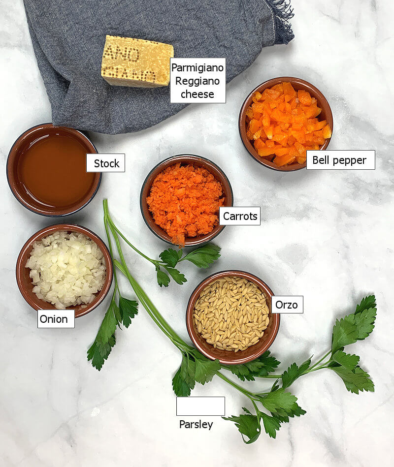 Key ingredients to make Carrot & pepper orzo