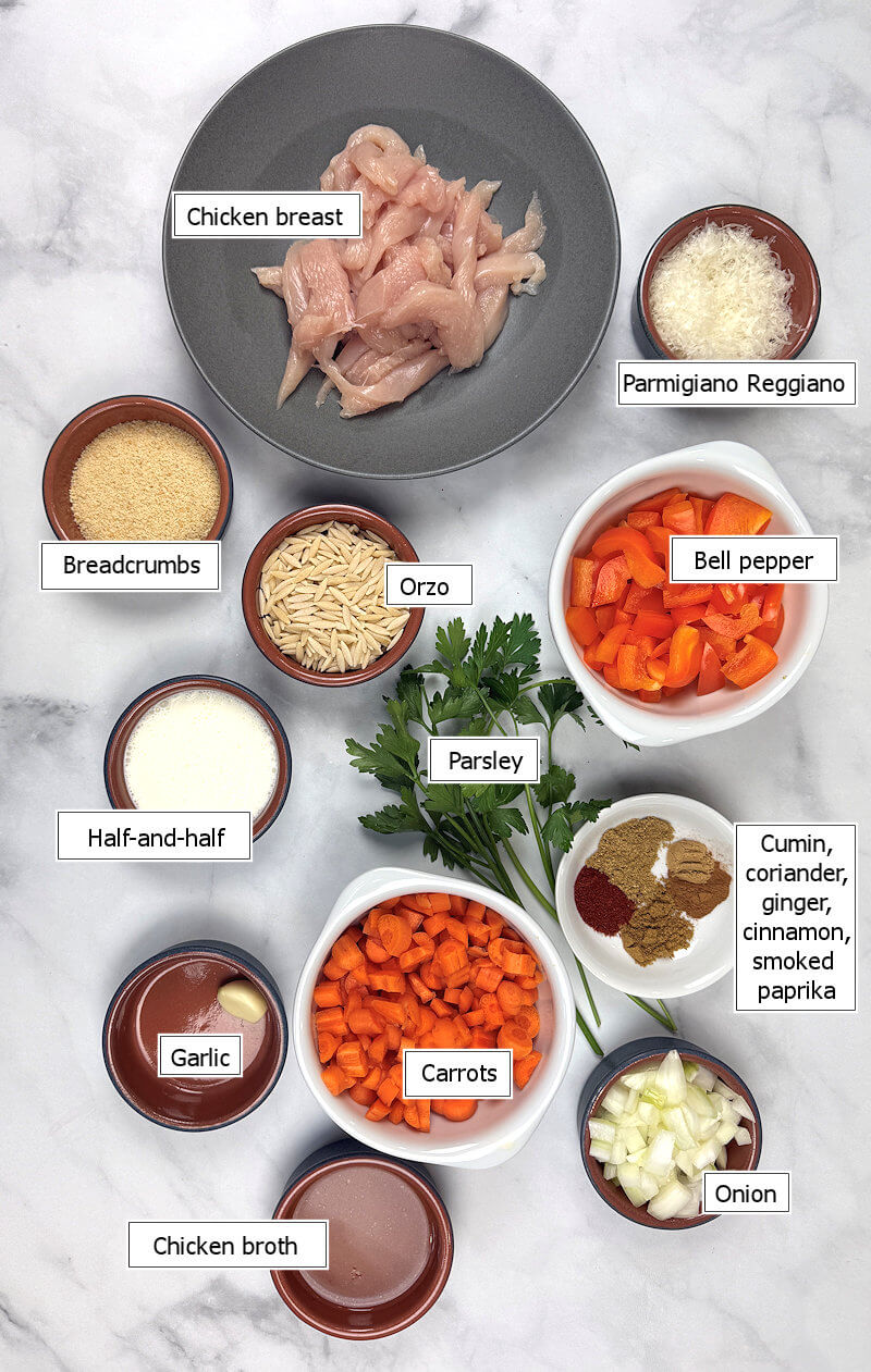 Key ingredients to make Creamy Carrot & Chicken Orzo