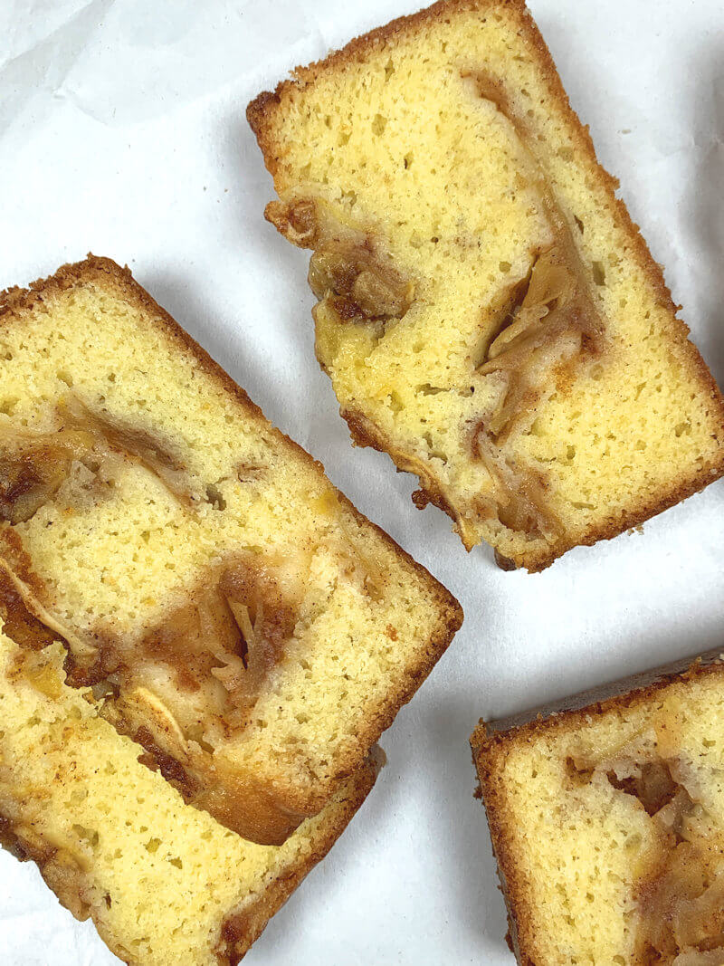 Close up of slices of double apple cake