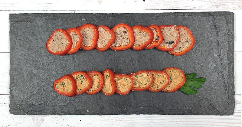 Pate Stuffed Pepper Slices on black slate board