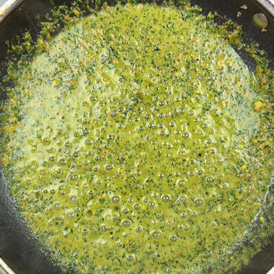 Step 3 - Transfer pesto to skillet and add pasta water. Stir until you have a thick  sauce.
