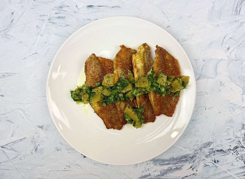 Grilled catfish with orange pepper salsa