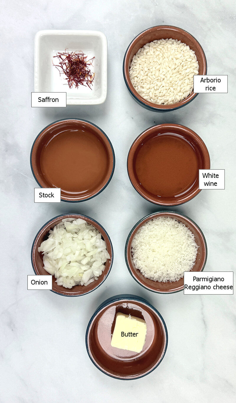 Ingredients to make Risotto alla Milanese