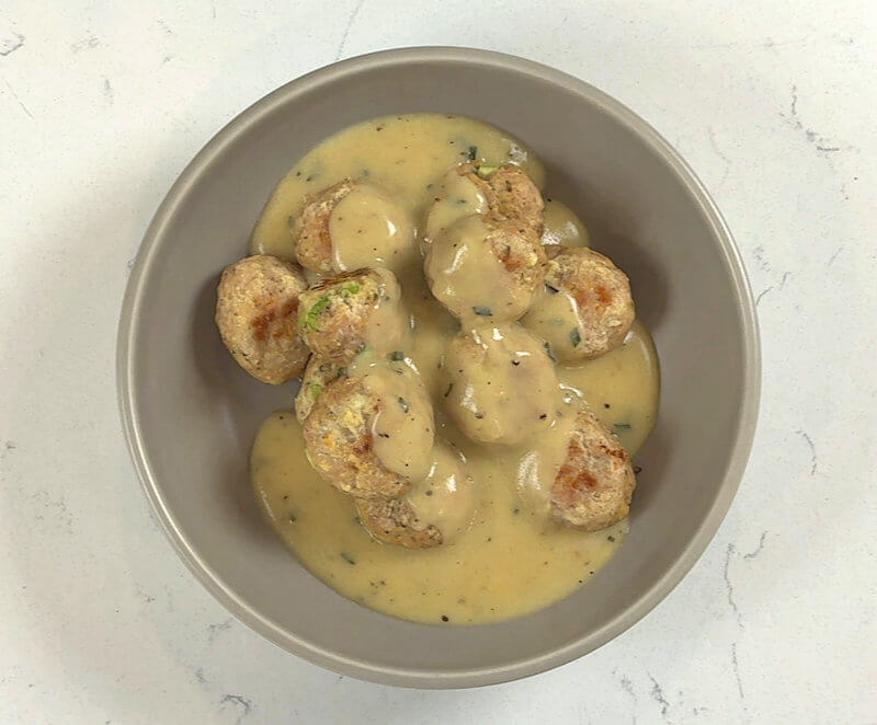 Turkey ricotta meatballs in white wine sauce.