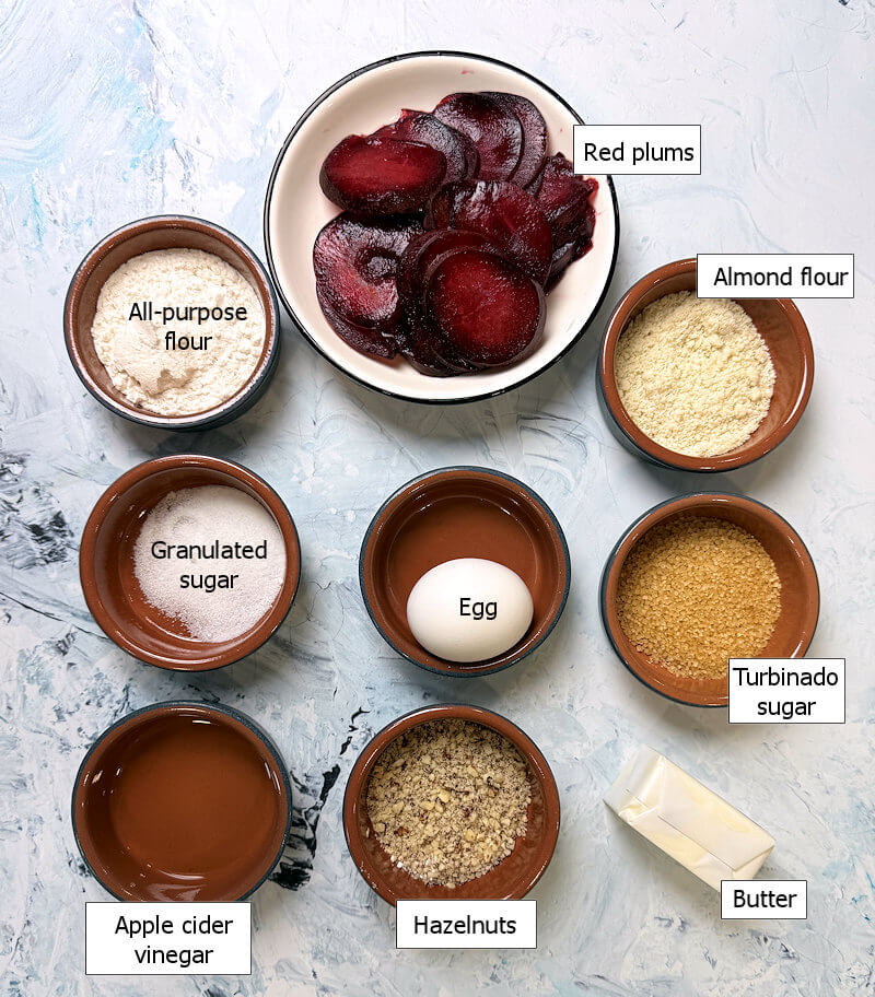 Key ingredients to make mini plum galettes