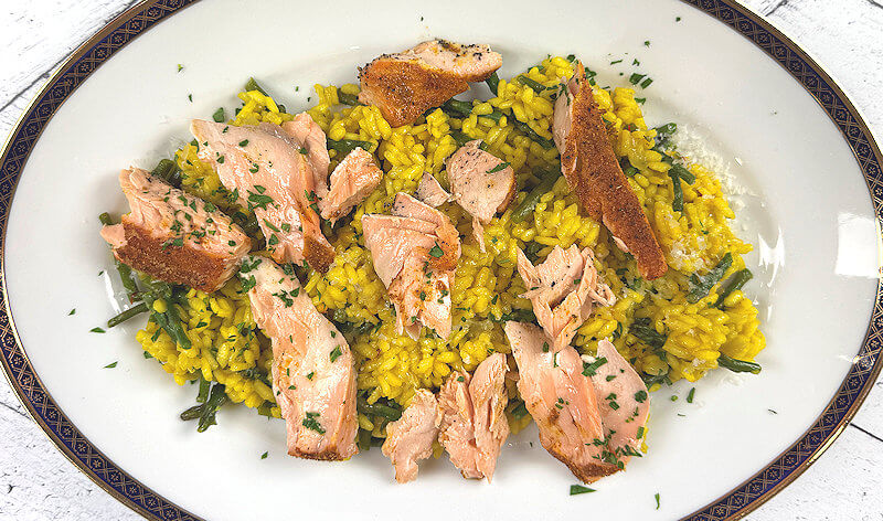 serve the salmon in pieces atop the risotto.