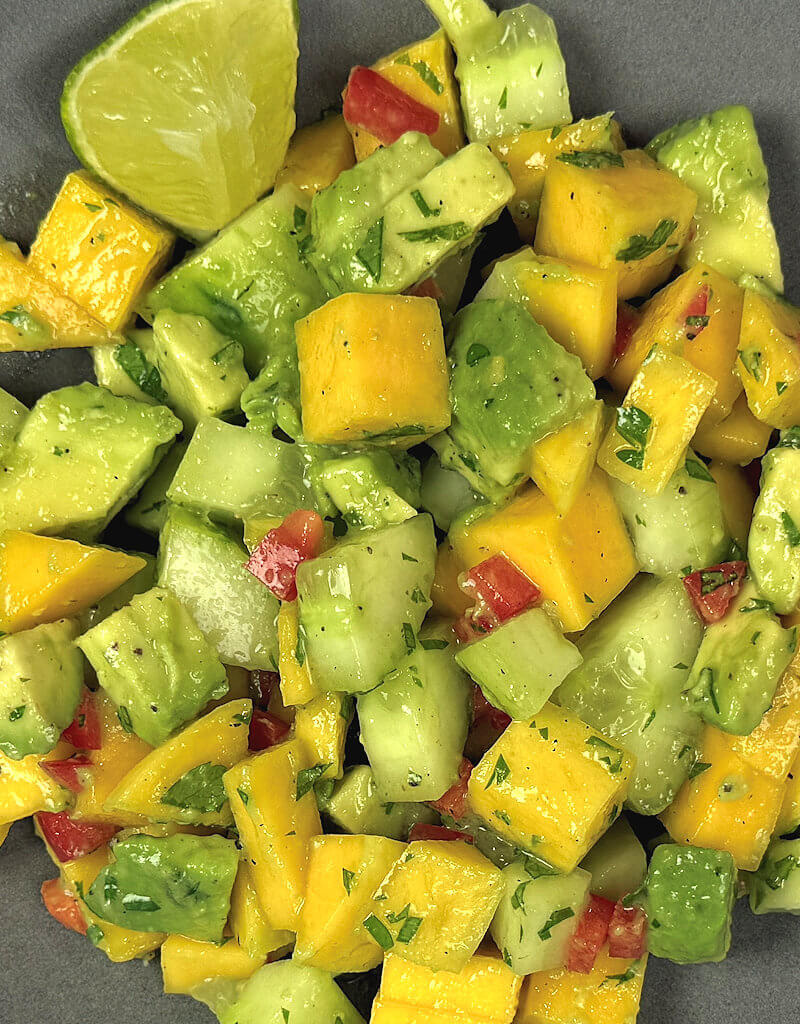 Close-up of Mango, Avocado & Cucumber Salad