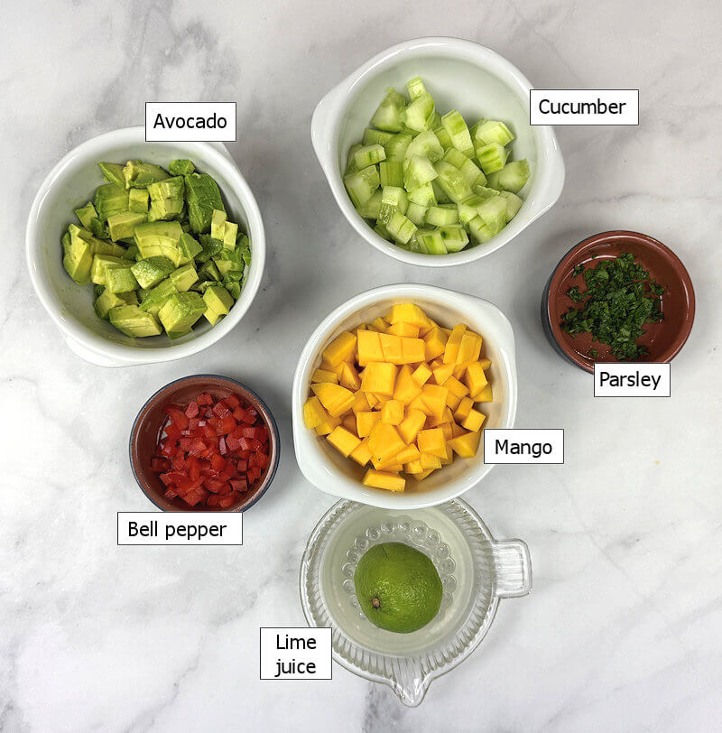 Key ingredients to make Mango, Avocado & Cucumber Salad