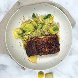 Harissa Grilled Salmon with Squash Quinoa
