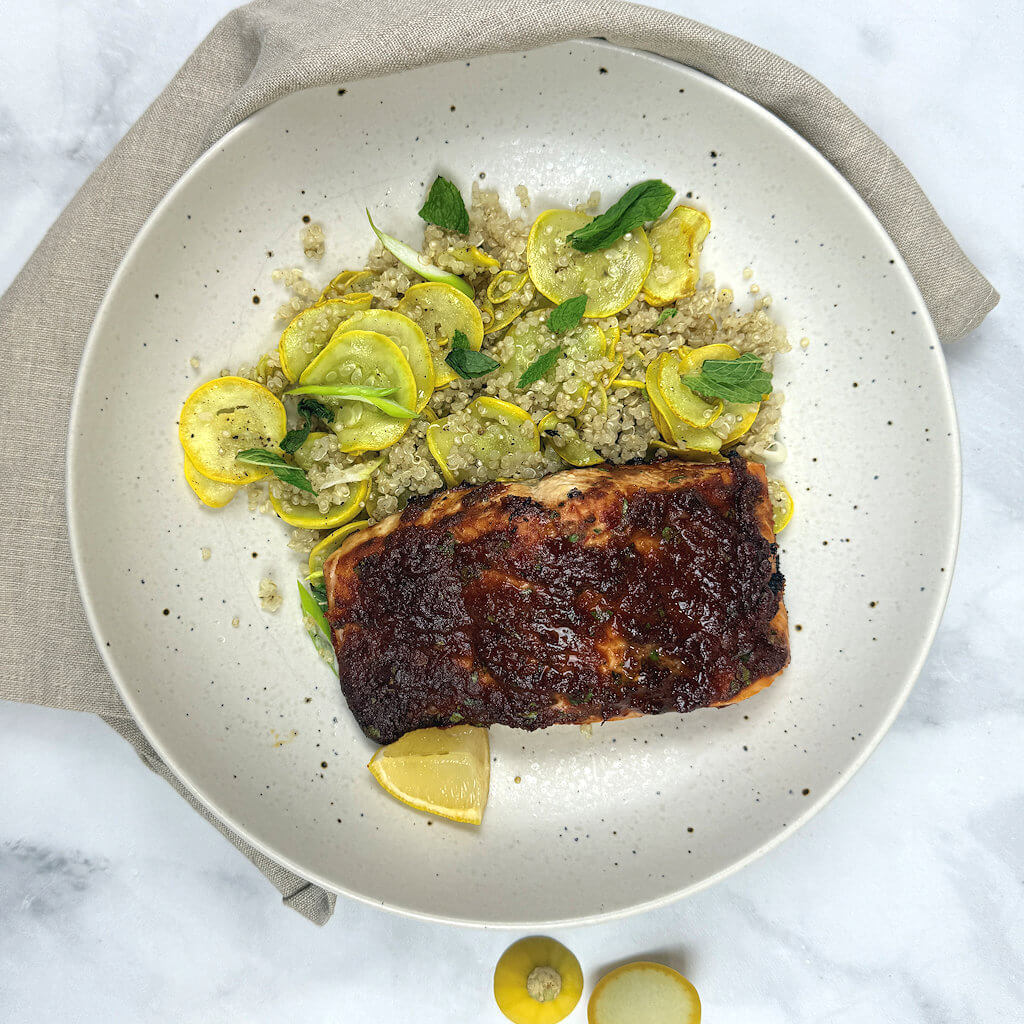 Harissa Grilled Salmon with Squash Quinoa