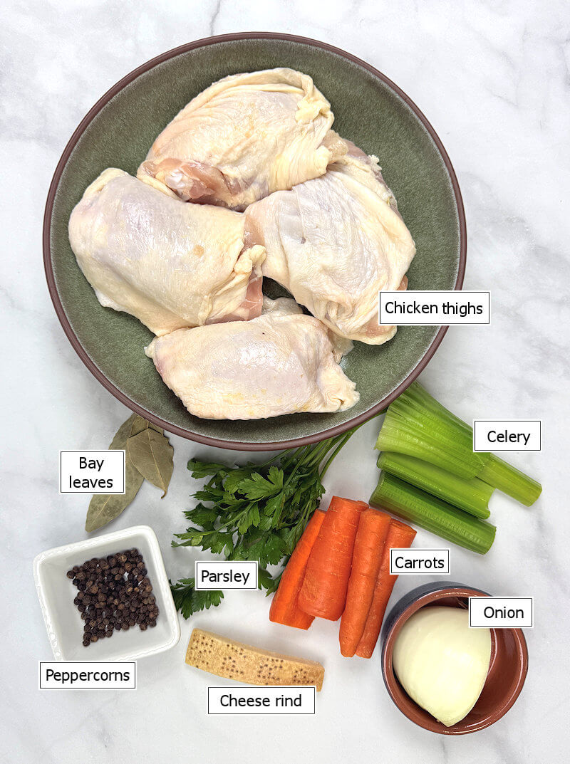 Key ingredients to make homemade chicken broth