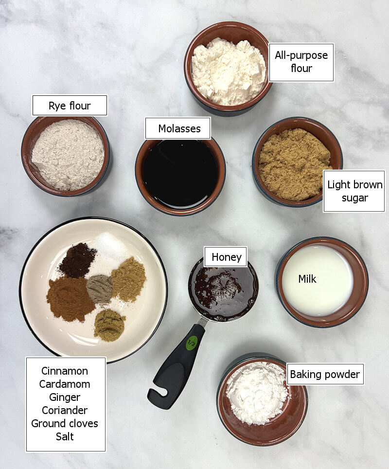 Key ingredients to make ontbijtkoek - traditional Dutch breakfast cake