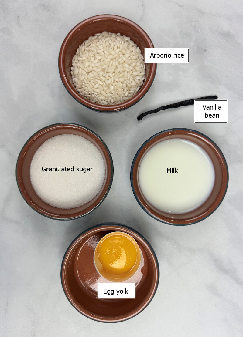 Key ingredients to make classic rice pudding