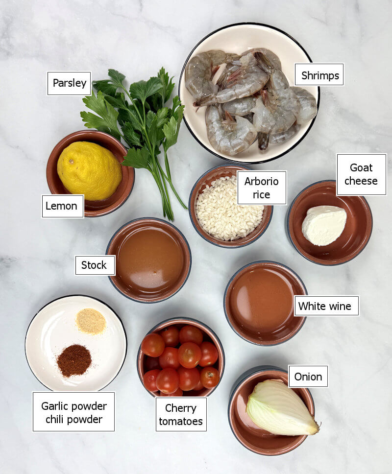 Key ingredients to make Tomato & Shrimp Risotto