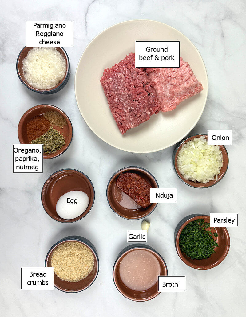 Key ingredients to make Italian Meatballs with Nduja