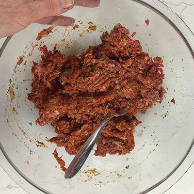 Step 1 - In a bowl, combine all ingredients, plus salt & pepper. Mix with a fork or your hands until the mixture is homogeneous. Try not to overmix.