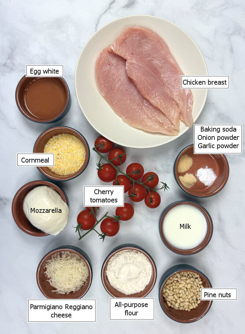 Key ingredients to make Pine Nut-Crusted Chicken Parmesan