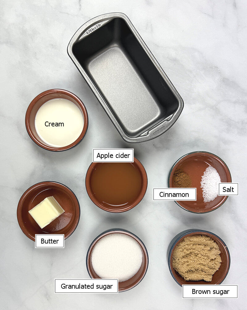 Key ingredients to make Soft Apple Cider Caramels