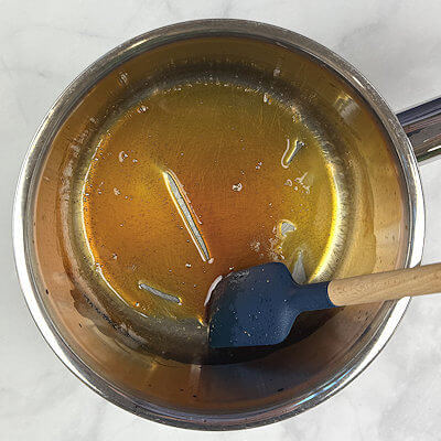 Step 1 - Pour the apple cider in a pan with a heavy bottom and bring to a boil. Reduce to a simmer and reduce the apple cider to a thick and syrupy substance. Volume is about 2-3 tablespoons.