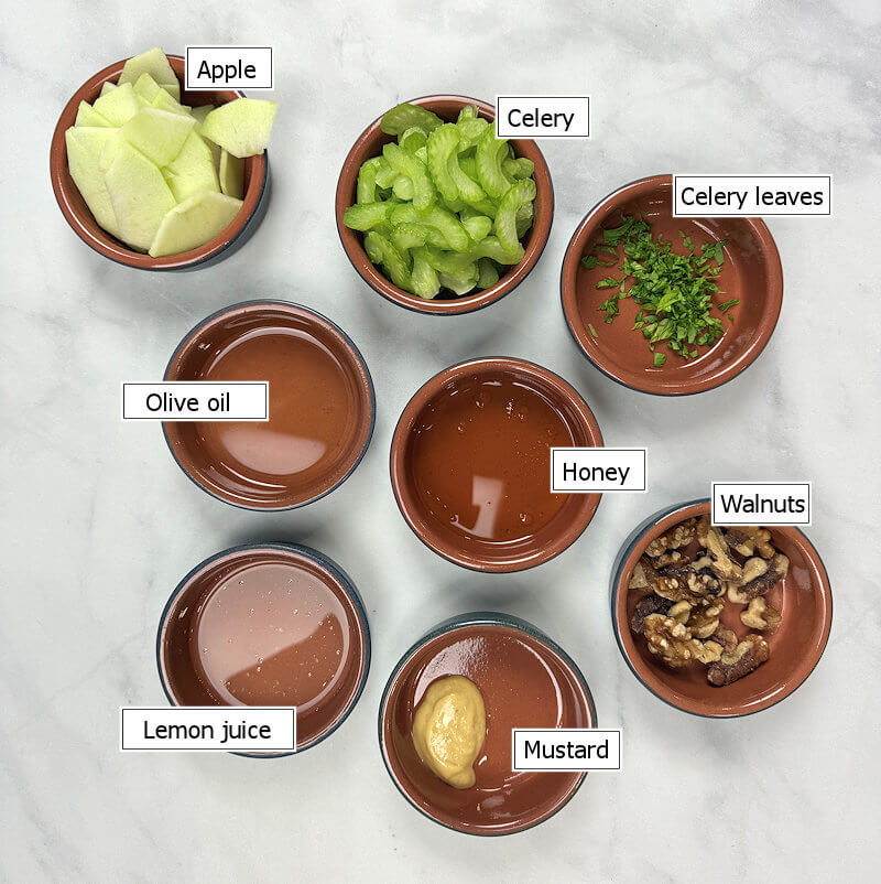 Key ingredients to make a simple Waldorf salad
