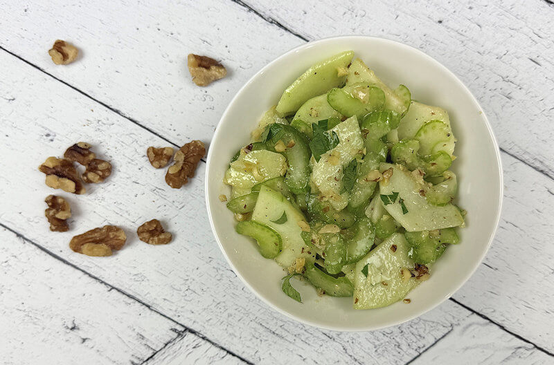 Waldorf salad simplified in a white bowl
