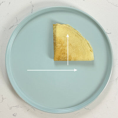 2. The 1/4 fold. The 1/4 fold. Fold a crêpe in half, creating a half moon. Fold the half moon in half again and you'll end up with a 1/4 circle.