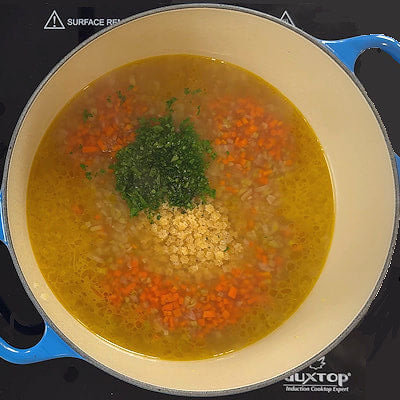 Step 4 - Discard the Parmesan rind. Add the pastina and parsley and simmer, stirring regularly, until the pasta is tender, 6 to 8 minutes. Add salt and pepper to taste.