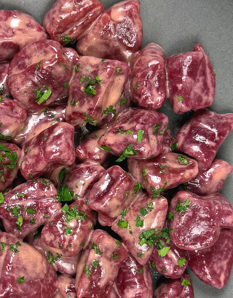Zoomed-in image of Red Beet Gnocchi with Ricotta
