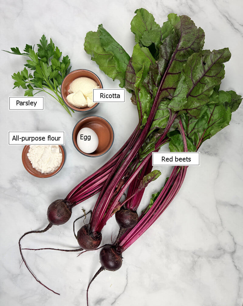 Key ingredients to make Red Beet Gnocchi with Ricotta