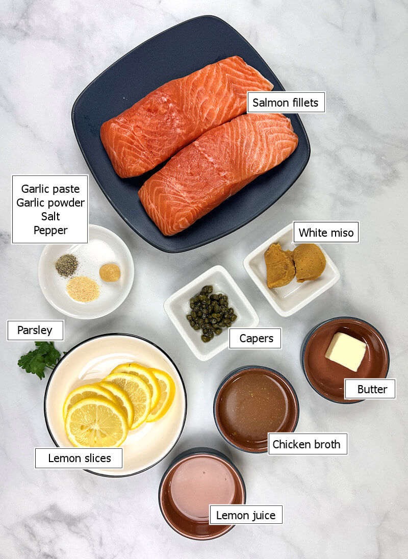 Key ingredients to make Salmon Piccata with Miso