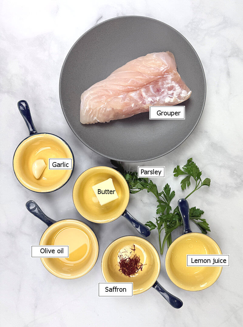 Key ingredients to make Saffron Grouper with Garlic Butter