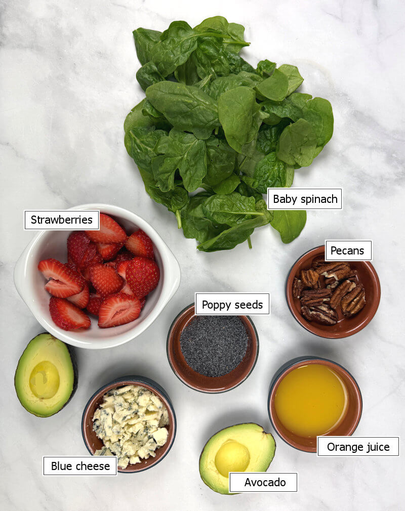 Key ingredients to make Avocado Strawberry Salad
