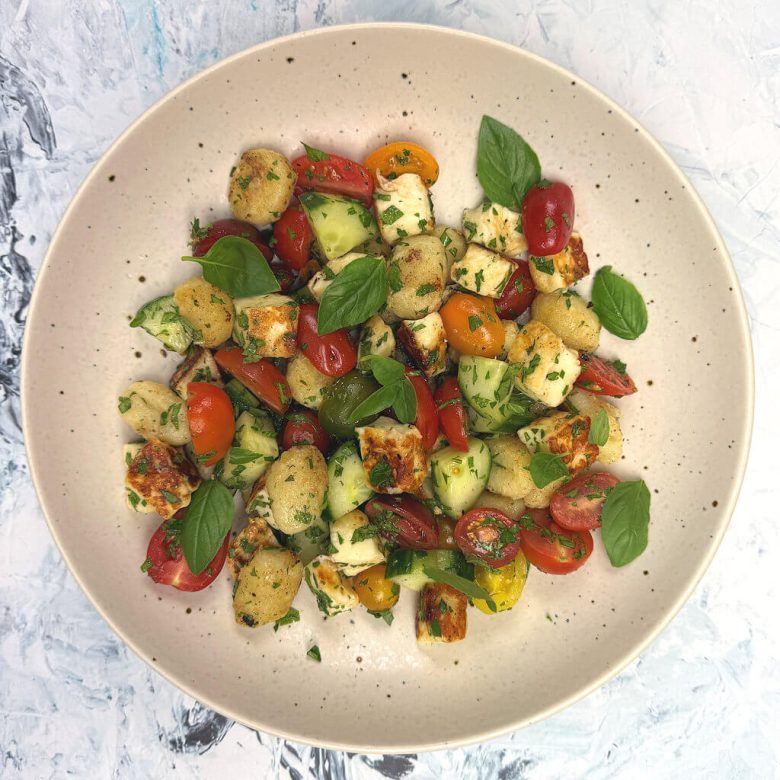 Crispy Gnocchi with Halloumi & Tomato