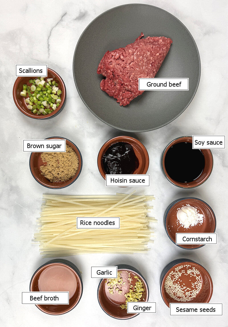 Key ingredients to make Mongolian Beef Rice Noodles