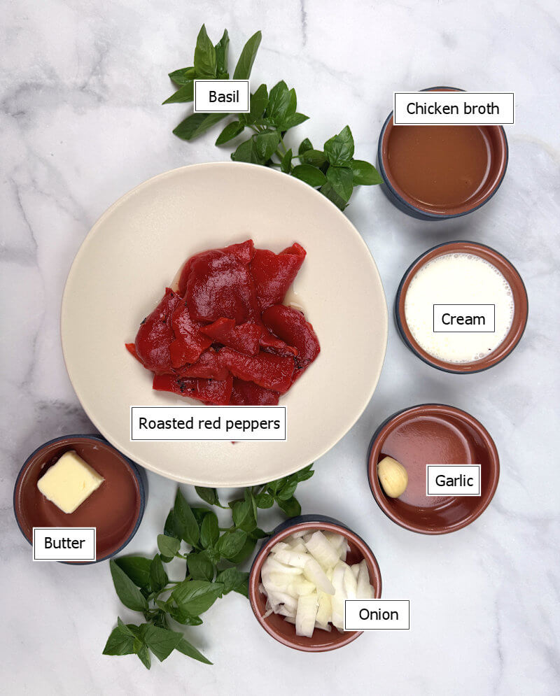 Key ingredients to make roasted red pepper sauce