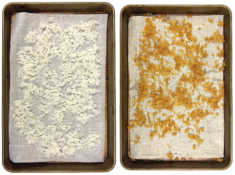 Cooked rice next to crispy rice
