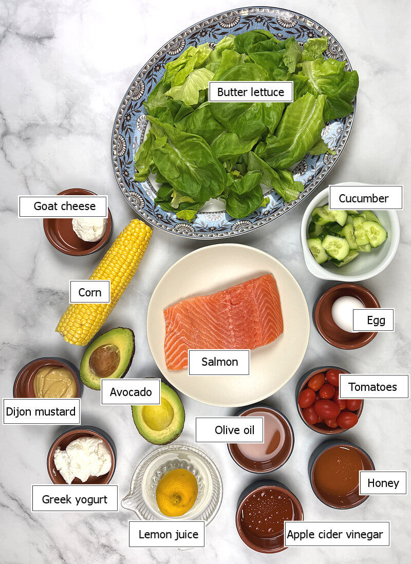 Key ingredients to make Salmon Cobb Salad for Two