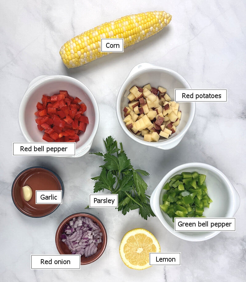 Key ingredients to make Sauteed Corn with Pepper & Potato